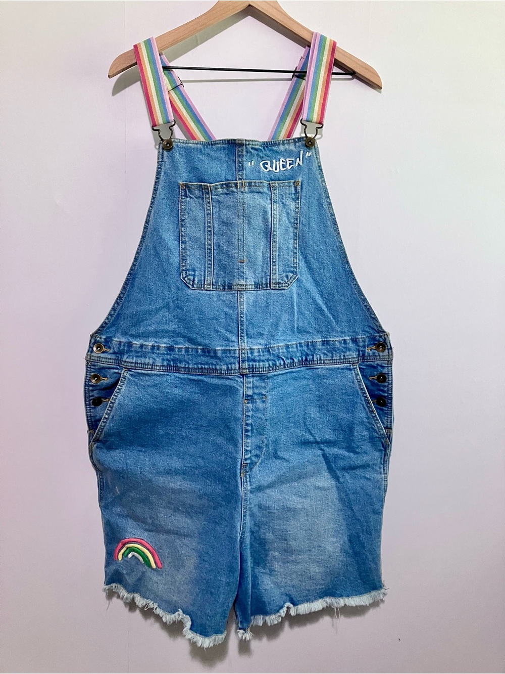 Rainbow and Denim Overall Shorts Size XL